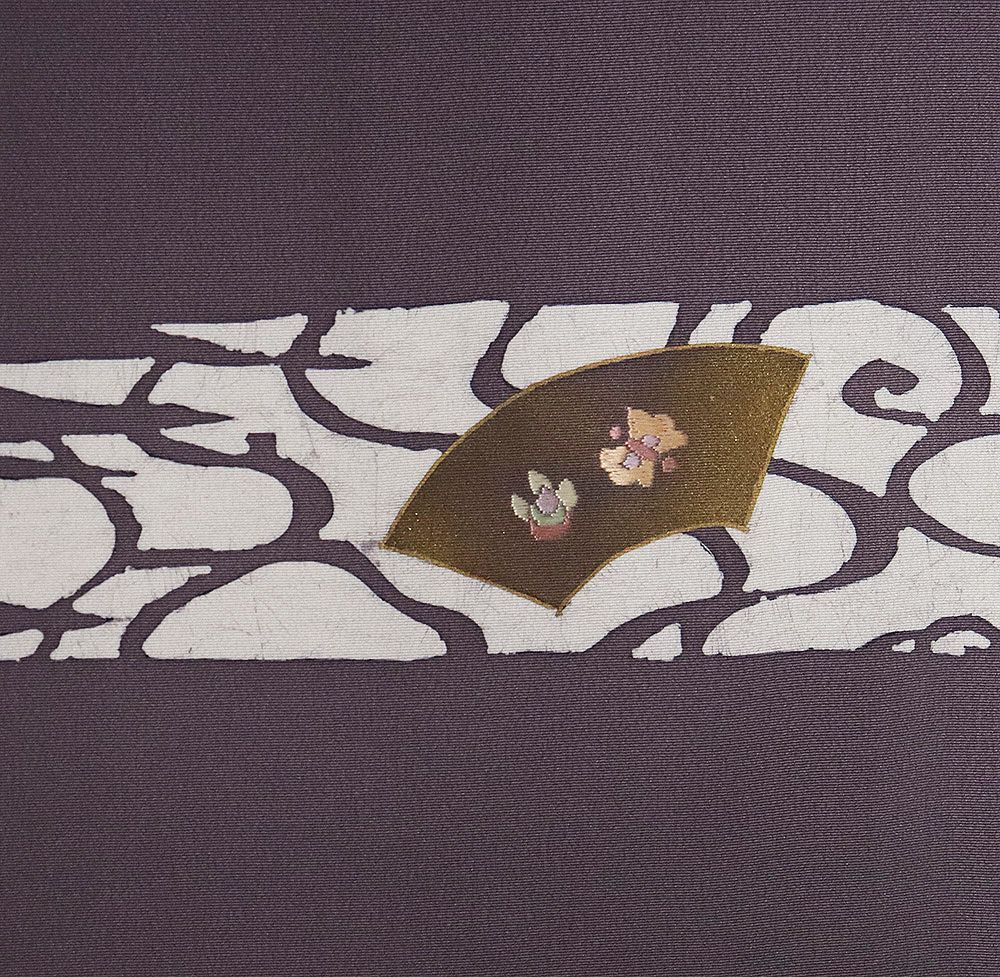 訪問着 袷 正絹 グレー紫 金箔 地紙文 刺繍 宝尽くし Sサイズ ki31601