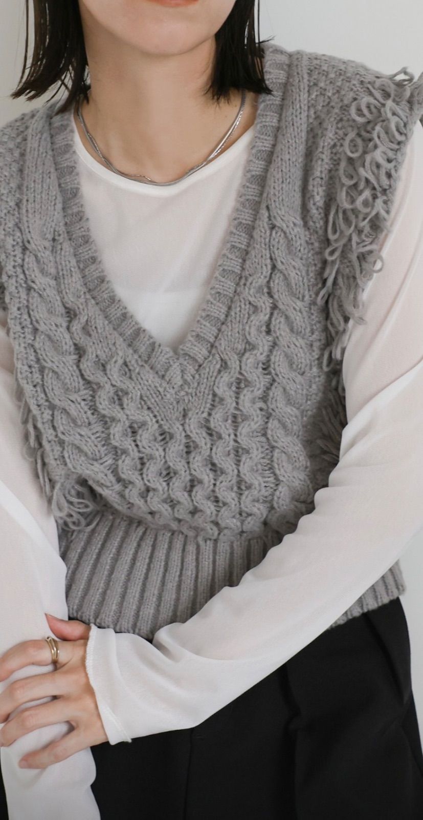 24FW✨クラネ　フリンジニットベスト　2way　グレー　サイズ1　近年モデル 24FW✨クラネ フリンジニットベスト 2way グレー サイズ1 近年モデル