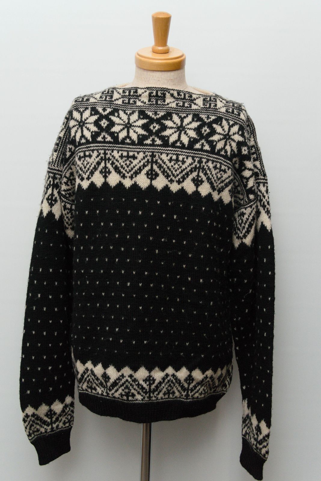 ユーロ 古着 ハンドメイド ボートネック ノルディック柄セーター ニットセーター