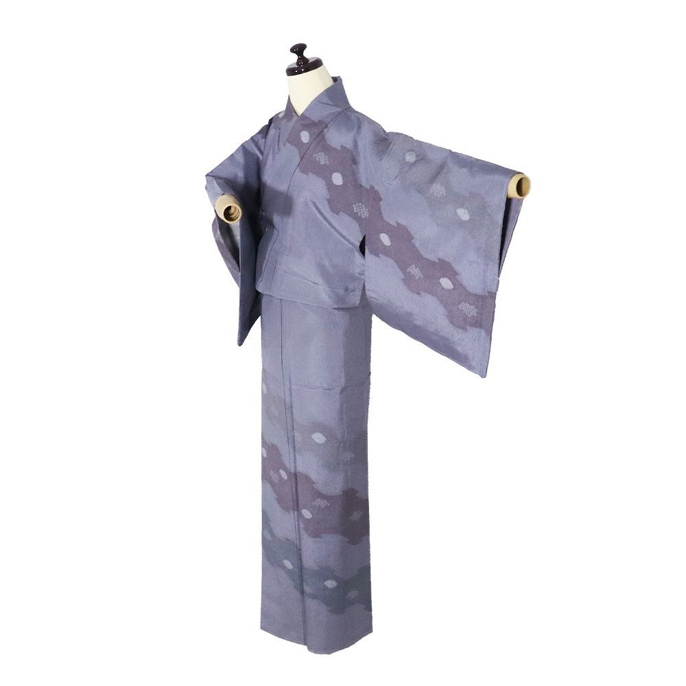 藤絹織物謹製 本場大島紬 絞り訪問着 袷 正絹 紫 グレー紫 Sサイズ ki 31606 レディース シルク ギフト 30代 40代 50代