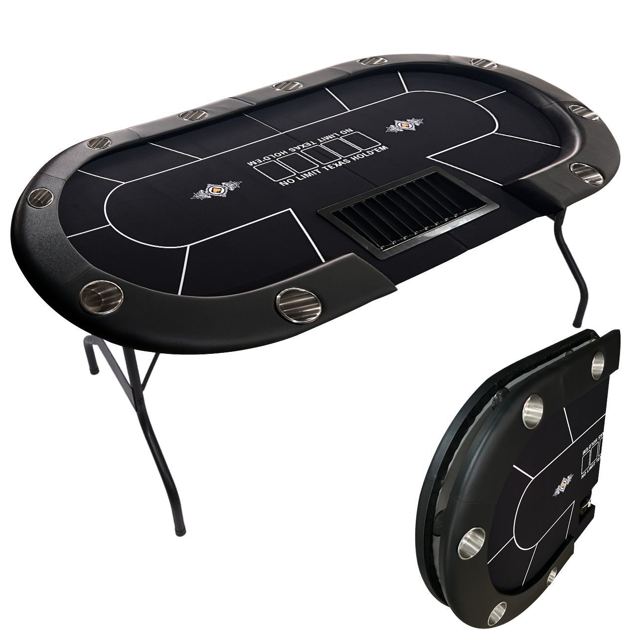 ポーカーテーブル １０人用 特大サイズ 折り畳み式 カジノ使用 ブラック