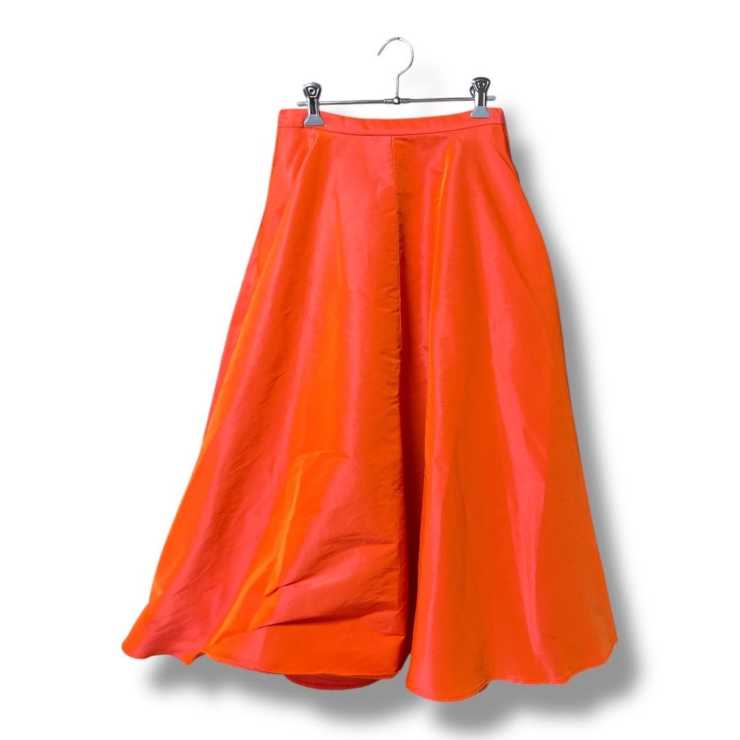 ヘリテノーム サーキュラースカート 定価39600円 ロングスカート フ スカート 光沢感 日本製 レディース サイズF オレンジ 春 22 No.K 1163