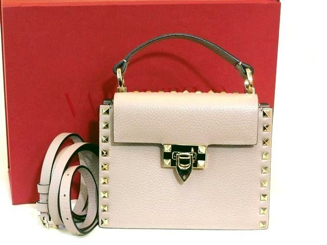 かなり ヴァレンチノ ガラヴァーニ ロックスタッズ グレインカーフスキン ハンドバッグ ショルダーバッグ レディース 7 L
