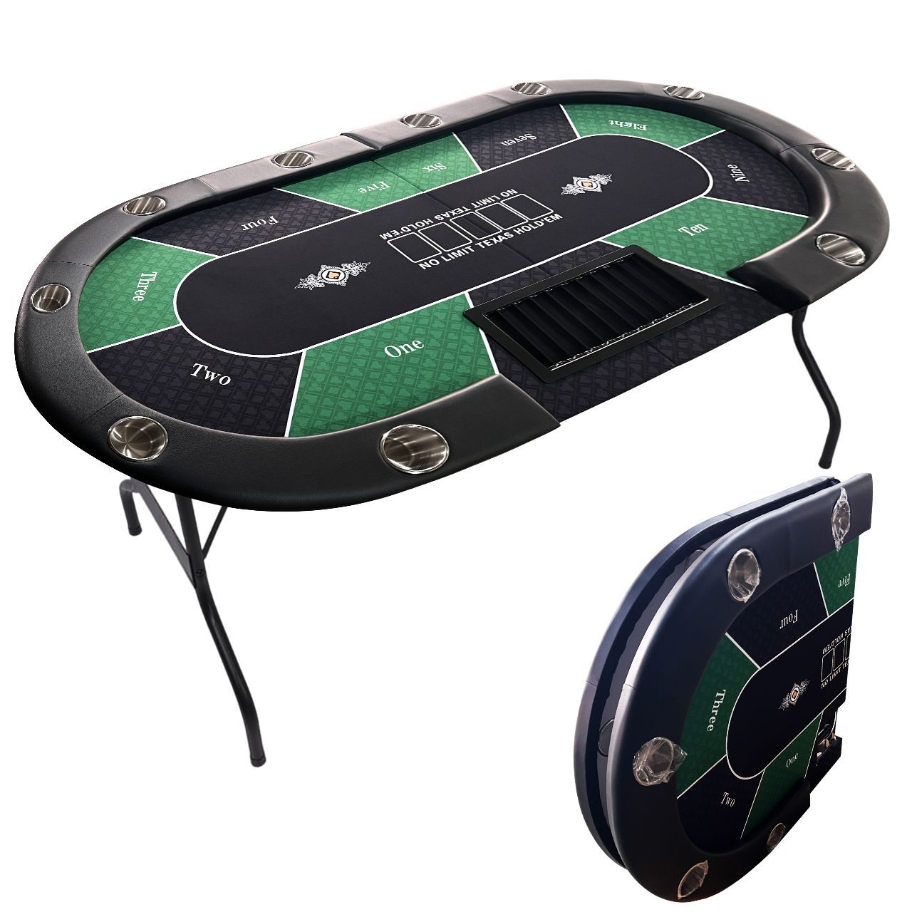 ポーカーテーブル １０人用 特大サイズ 折り畳み式 カジノ使用 グリーン