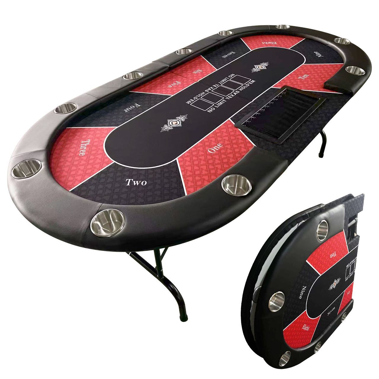 ポーカーテーブル １０人用 特大サイズ 折り畳み式 カジノ使用 RED