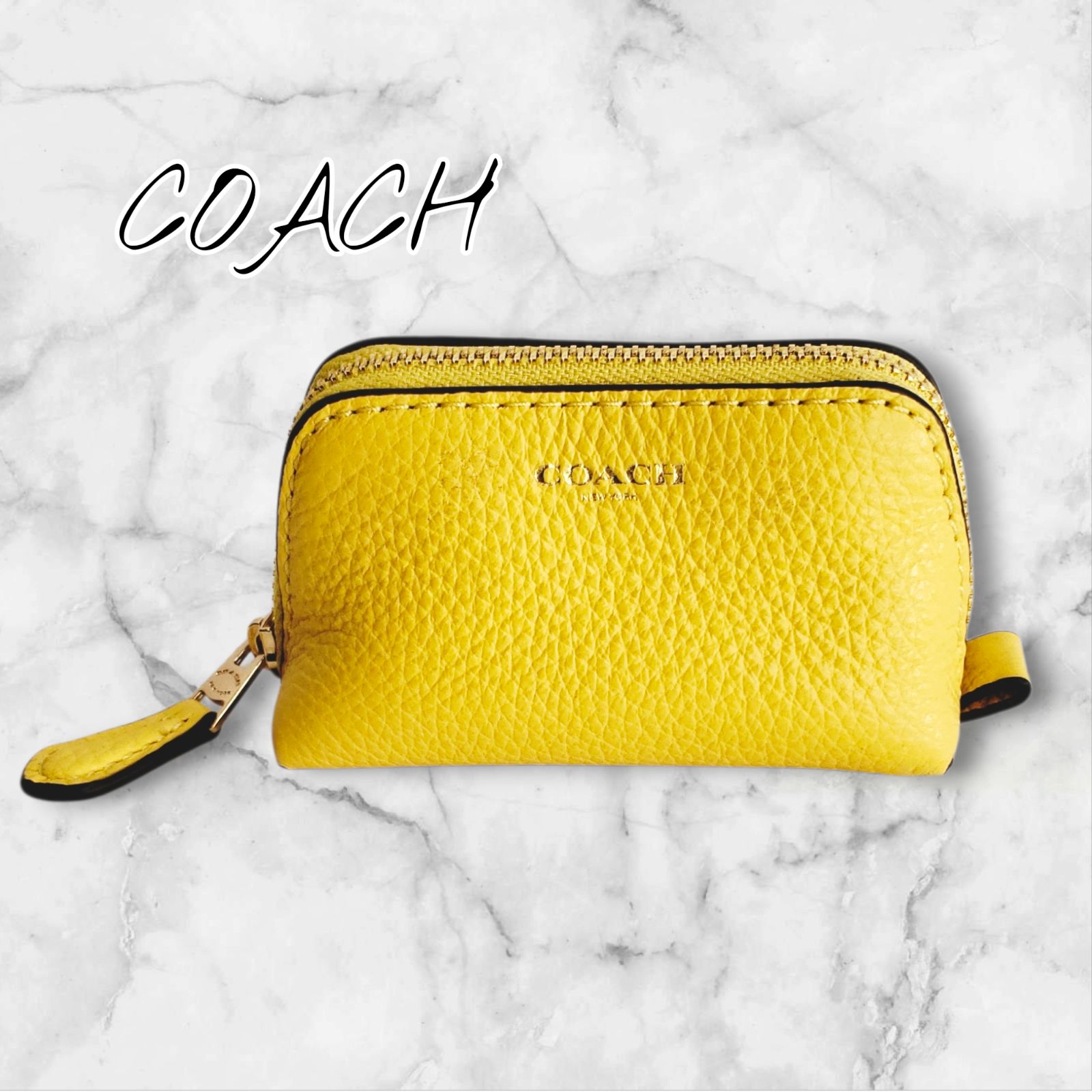美品【COACH】コーチ ミニポーチ コスメティックケース 本革レザー