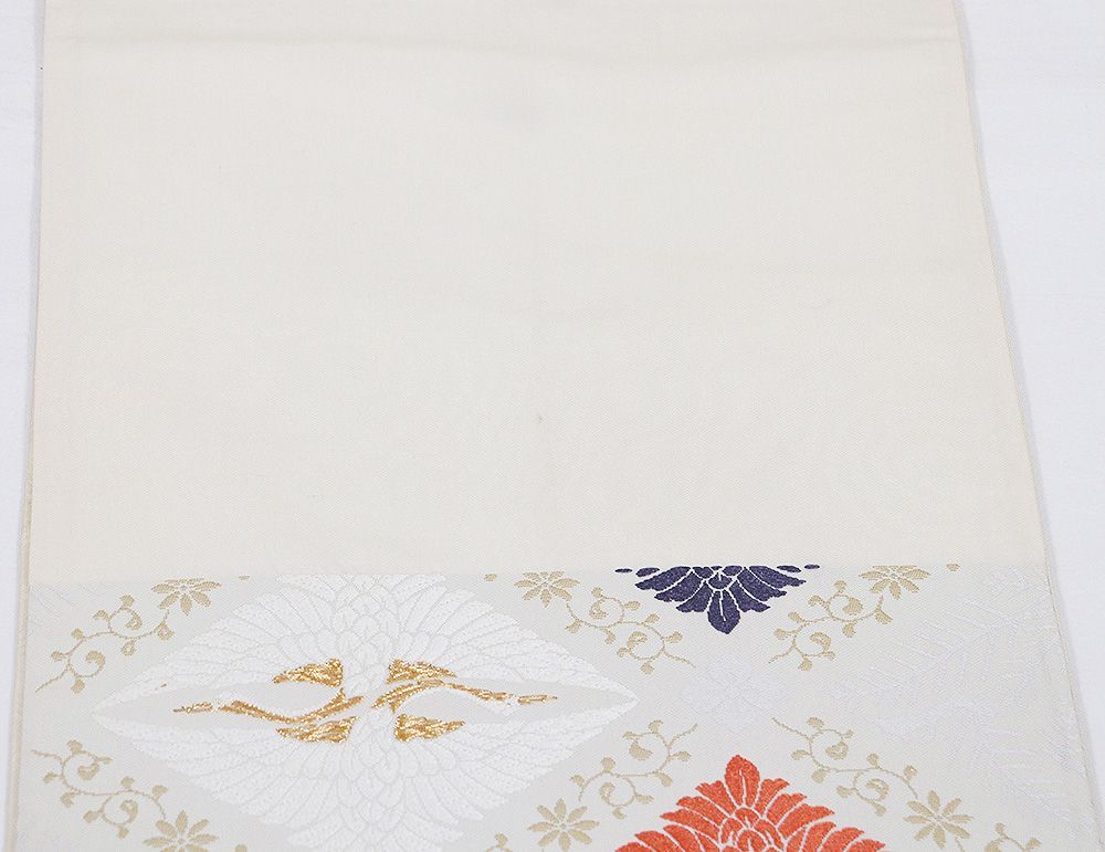 袋帯 正絹 オフホワイト 唐織 向い鶴 Sサイズ F 8481 レディース シルク フォーマル 礼装用 行事 30代 40代 50代 み ジャケット リブ編み