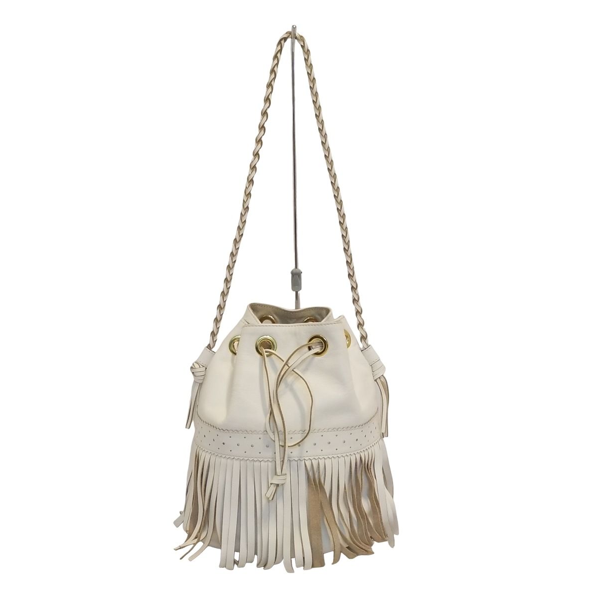 J MDavidson ジェイ エムデヴィッドソン ショルダーバッグ カーニバルL アイボリー 巾着型 パンチング フリンジ レザー