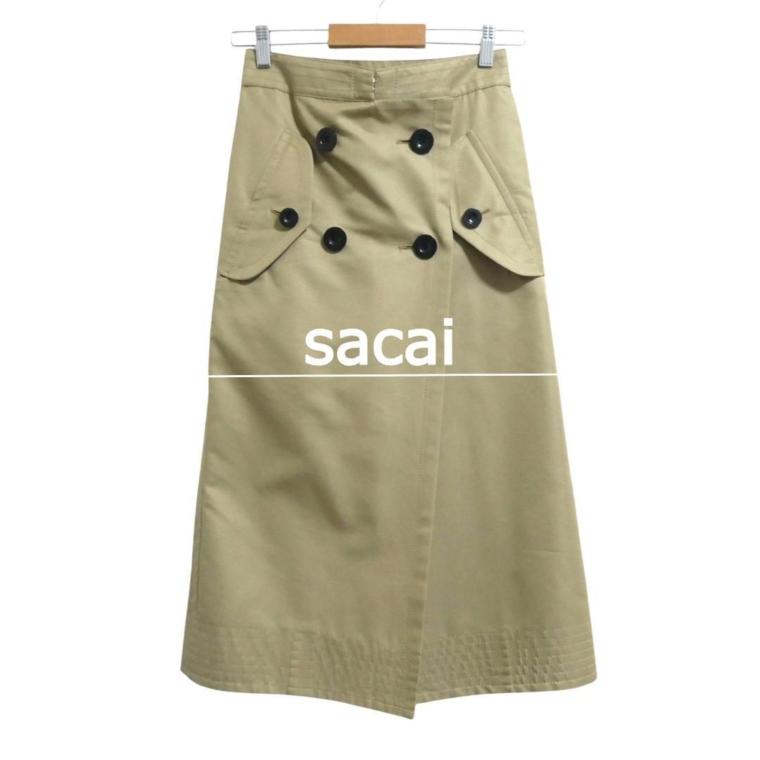 sacai サカイ サイズ0 コットンギャバジン レイヤード インナーショートパンツ トレンチ ラップスカート 巻きスカート ロングスカート ベージュ レディース