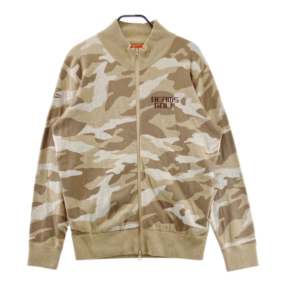 サイズ XL BEAMS GOLF ビームスゴルフ ニットジップジャケット カモフラ柄 ベージュ系 ゴルフウェア メンズ ストスト
