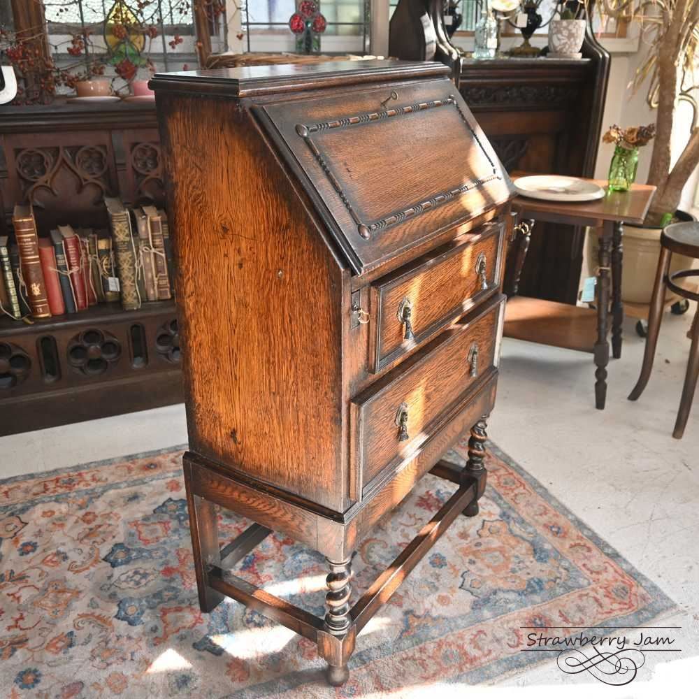 英国アンティーク木製ライティングビューロー/勉強机デスク/テーブル(89-71) ライティングデスク ライティングビューロー 80 デスク 机 勉強机 国産