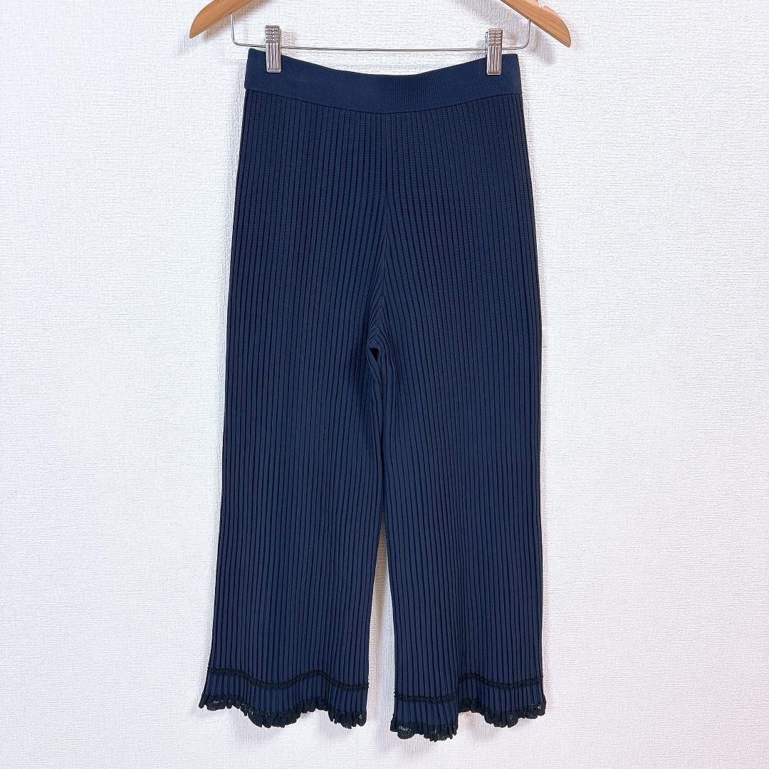 美品】Theory パンツセット プリーツニット ストレッチ S ネイビー 