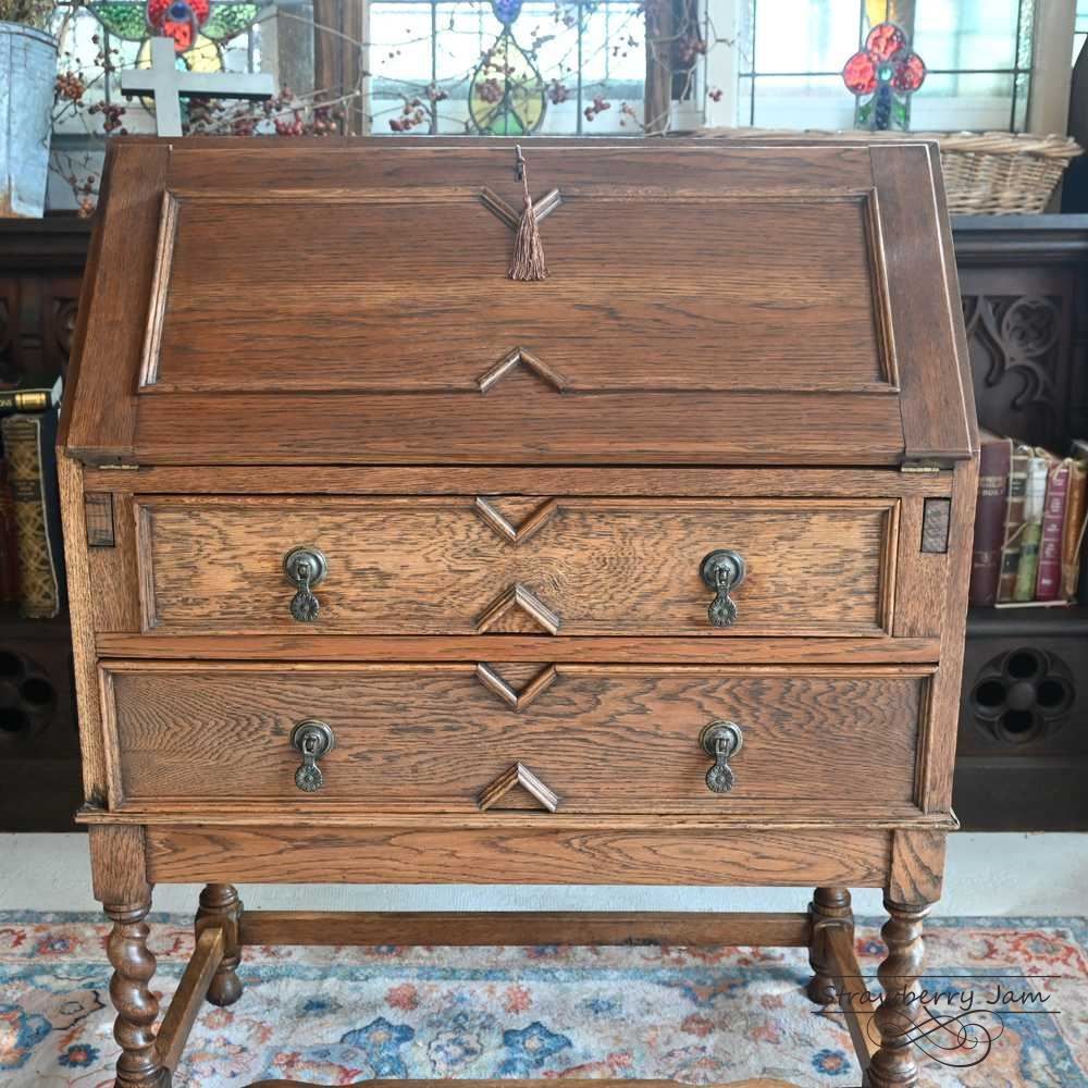 英国アンティーク木製ライティングビューロー/勉強机デスク/テーブル(91-24) L3710-24 英国アンティーク オーク ライティングビューロー デスク