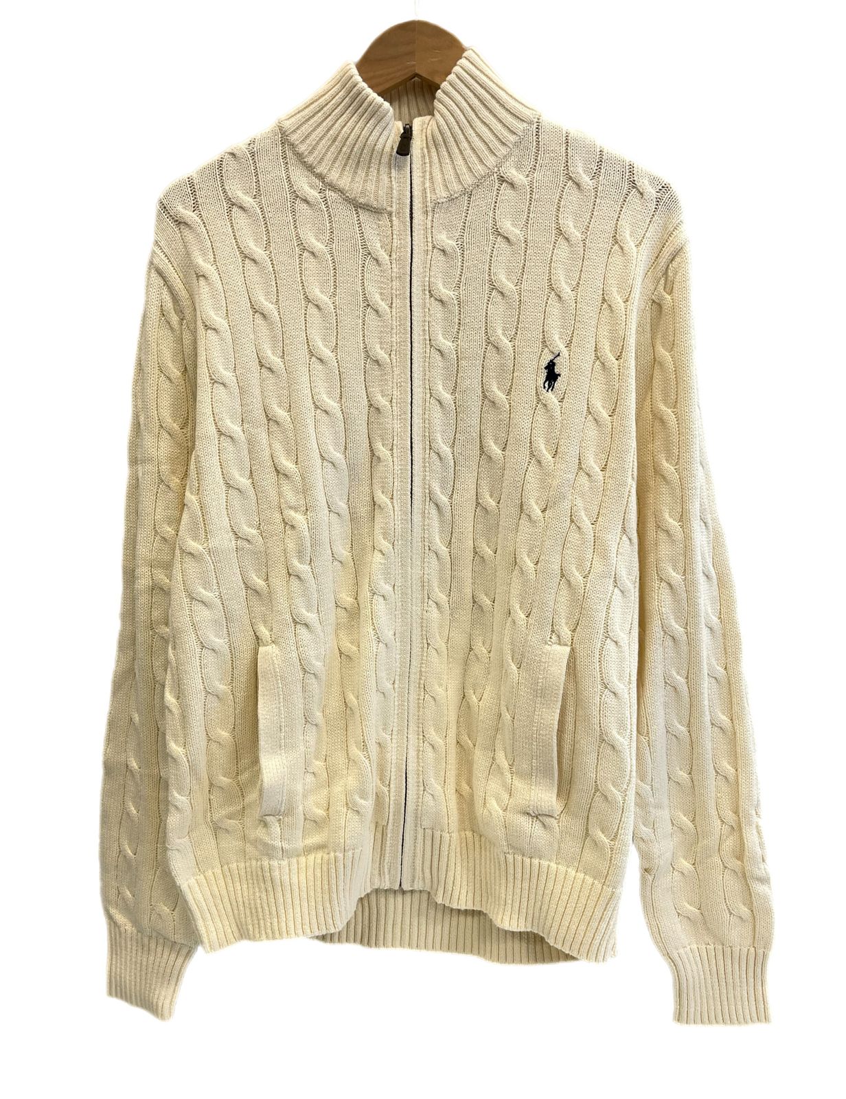 ラルフローレン RalphLauren POLO ポロ ケーブルニット コットン フルジップ セーター ニット ナチュラル L ホワイト 101 MT-5586