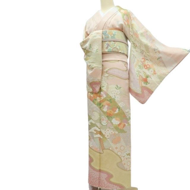 ｍ2221＊美品 正絹 金駒刺繍 桜 手縫い仕立て トールサイズ 振袖単品 m2221＊美品 正絹 金駒刺繍 桜 手縫い仕立て トールサイズ 振袖単品