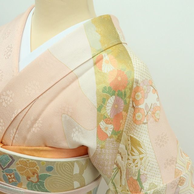 百華❀Y4324◇金駒刺繍 手縫い仕立て トールサイズ 菊 桜 松竹梅 正絹