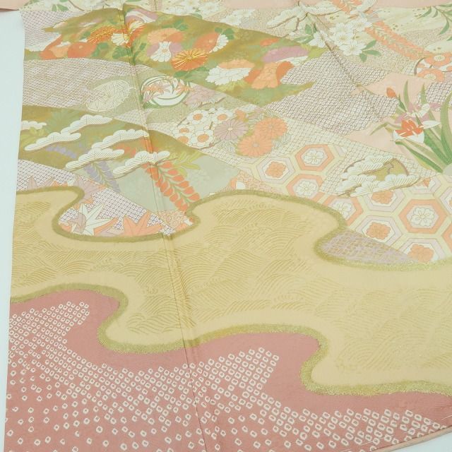 百華❀Y4324◇金駒刺繍 手縫い仕立て トールサイズ 菊 桜 松竹梅 正絹