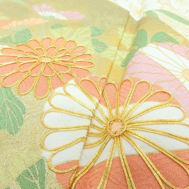 百華❀Y4324◇金駒刺繍 手縫い仕立て トールサイズ 菊 桜 松竹梅 正絹