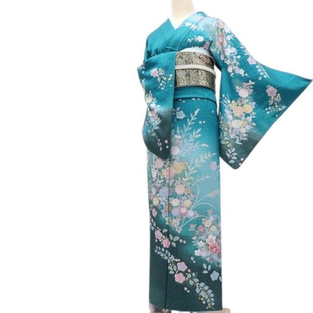 手縫い仕立て　総絞り　正絹 百華❀Y4326◇絞り 手縫い仕立て 菊 梅 桜 椿 正絹 訪問着 着物 単品