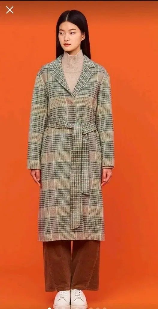 ビーンポールレディース グリーン カシミア ブレンド CHECK ハンド メイド コート