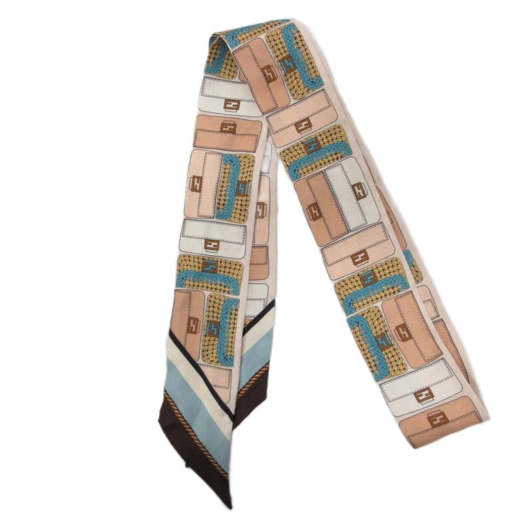 【美品】FENDI フェンディ ラッピー マンマバケット柄 シルク100% フェンディ FENDI ラッピー マンマバケット柄 総柄 ストール ロゴ