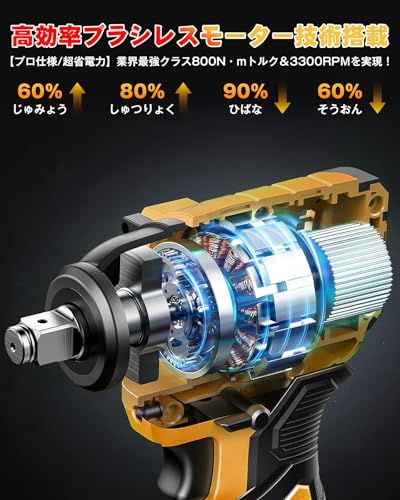 迅速に発送 電動インパクトレンチ 充電式 インパクトレンチ タイヤ交換 強力?ブラシレスモーター 最大トルク800 N?m 4000 mAhバッテリー 2 無段変速 正逆転両用 1 2インチ 自動停止モード 一台３役 電動レンチ ドリルドライ 38 f 181 5