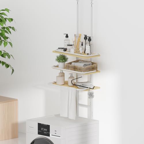迅速に発送 LunarLight ランドリーラック 幅60 cm奥行き27高さ203?280 cm 棚板8段階高さ調節 掛け場3段階長さ調節 防水パン対応 フェルト付き 洗濯機ラック 突っ張り式 省スペース スリム シャワールーム収納 組み立て 743 d 4 b 0