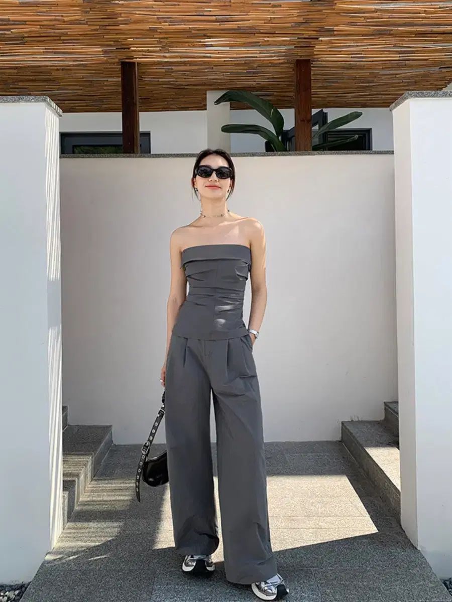 インペアーズ inpairs チューブトップ ワイド パンツ セットアップ グレー