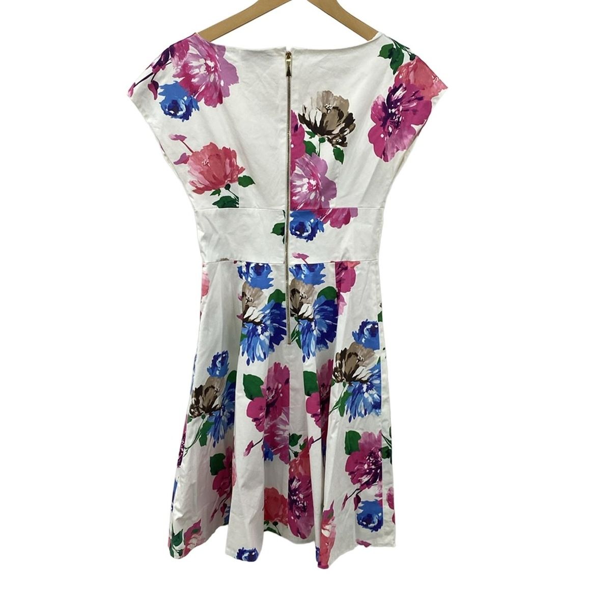 Kate spade ケイトスペード ワンピース サイズ0 XS レディース 白 ピンク マルチ クルーネック 半袖 ひざ丈 花柄