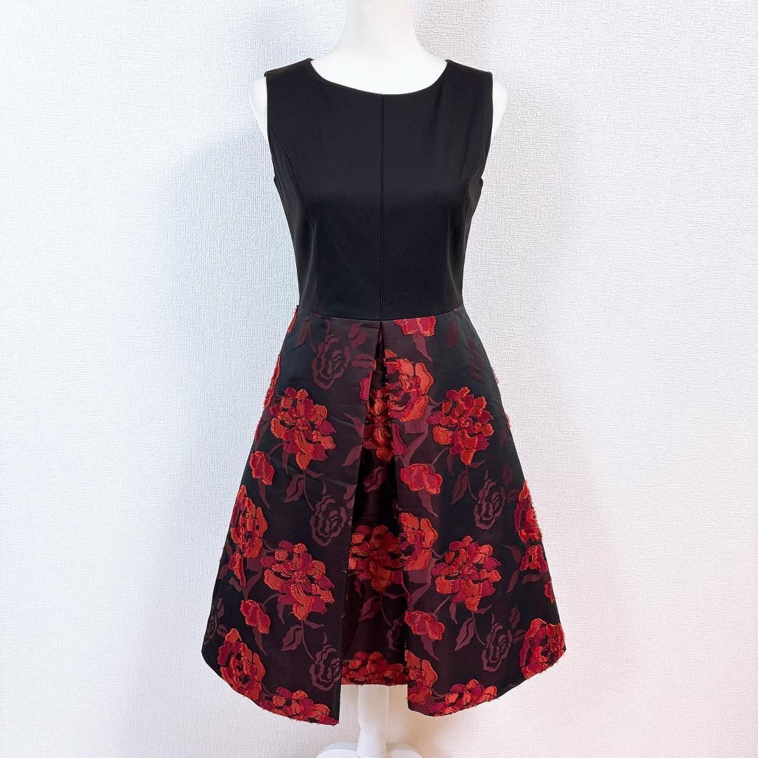  エムプルミエブラック ノースリーブワンピース ドッキング 38 花柄 ノースリーブ ひざ丈ワンピース