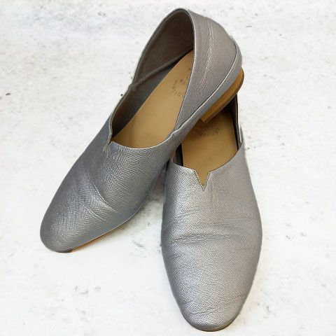 卑弥呼 ヒミコ water massage パンプス ソフトフラットシューズ スリッポンシューズ ノンスリップ中敷き シルバー 24.5 cm 〇