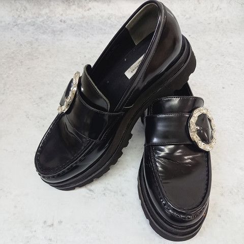 UNITEDO ARROWS ユナイテッドアローズ ビジュー モンクストラップシューズ パンプス ボリュームソール ローファー ブラック 36 h 〇