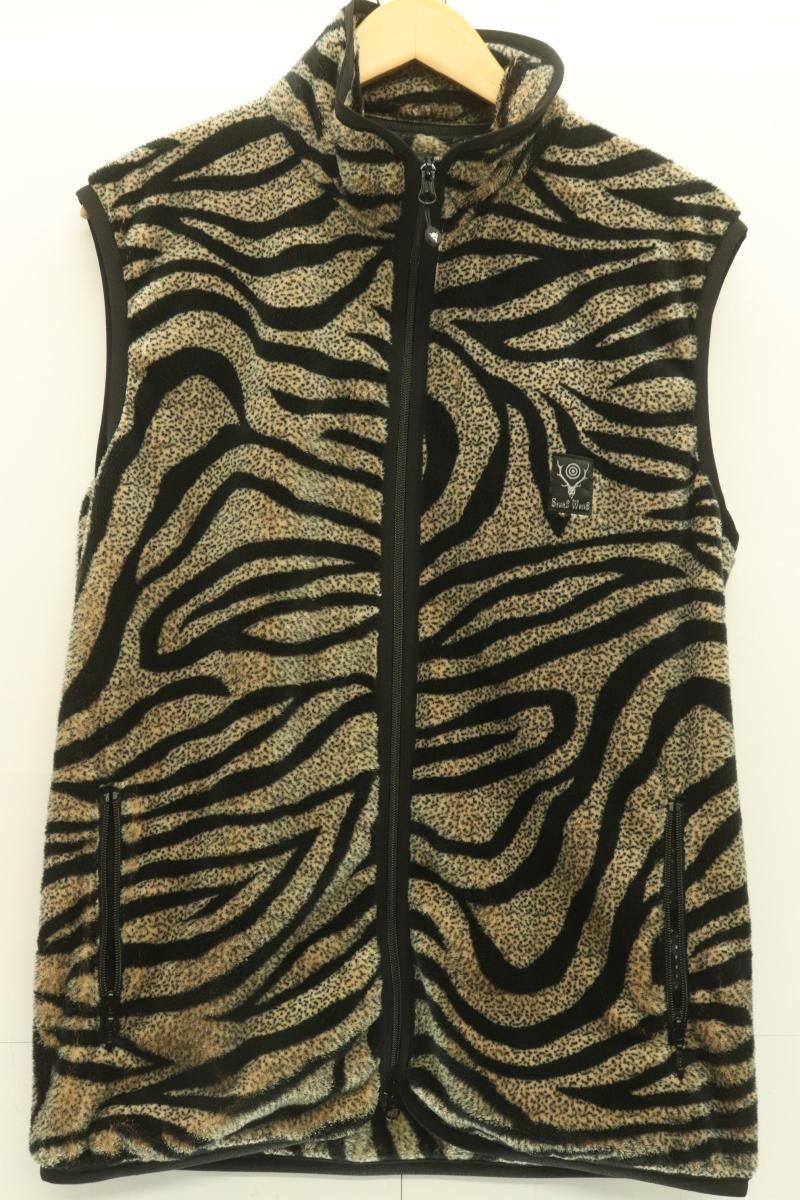 SOUTH 2 WEST 8 メンズベスト ジレ M Piping Vest 黒 ブラック アニマル柄 ゼブラ