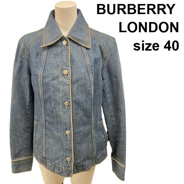バーバリーロンドン LONDON デニムジャケット ネイビー 綿 40 L レディース S 6 A 023