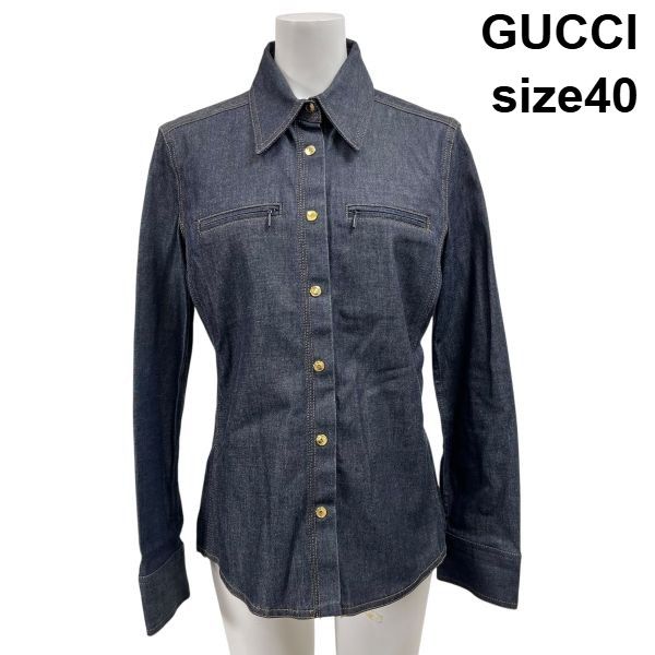 ○◇ グッチ GUCCI トップス デニムシャツ 長袖 金ボタン スナップ 