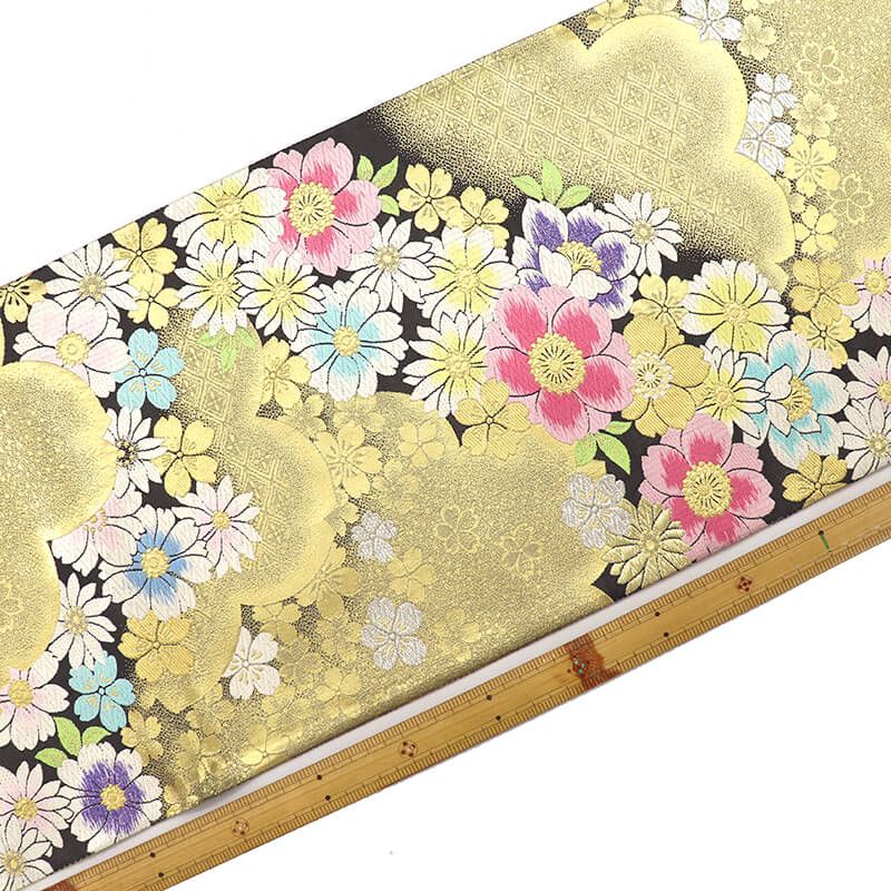 振袖用 袋帯 長尺 正絹 フォーマル 六通柄 金 桜 菱 長さ447 cm 幅31 振袖帯 結婚式 正装 和装 変わり結び 成人式 練習