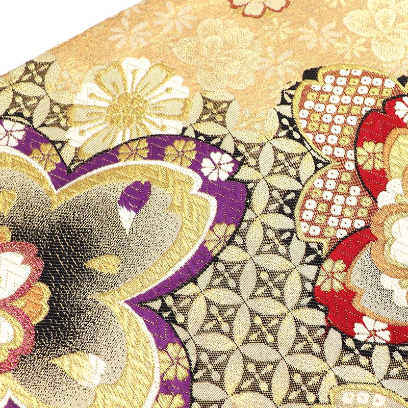 振袖用 袋帯 長尺 正絹 フォーマル 六通柄 金 桜 七宝 豪華 長さ441cm