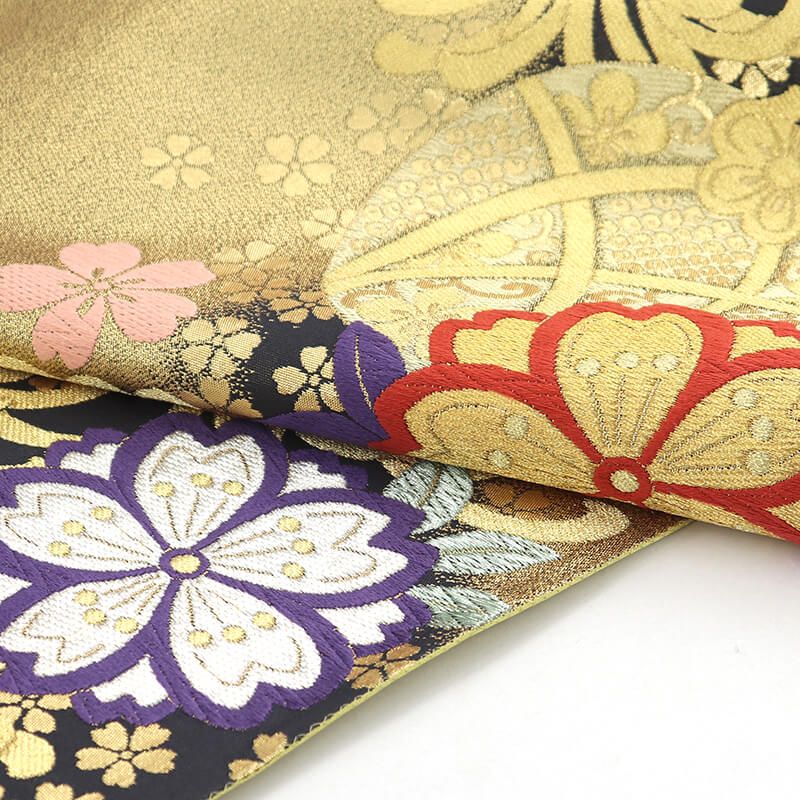 振袖用 袋帯 長尺 正絹 フォーマル 六通柄 金 鞠 菊 桜 かわいい 長さ