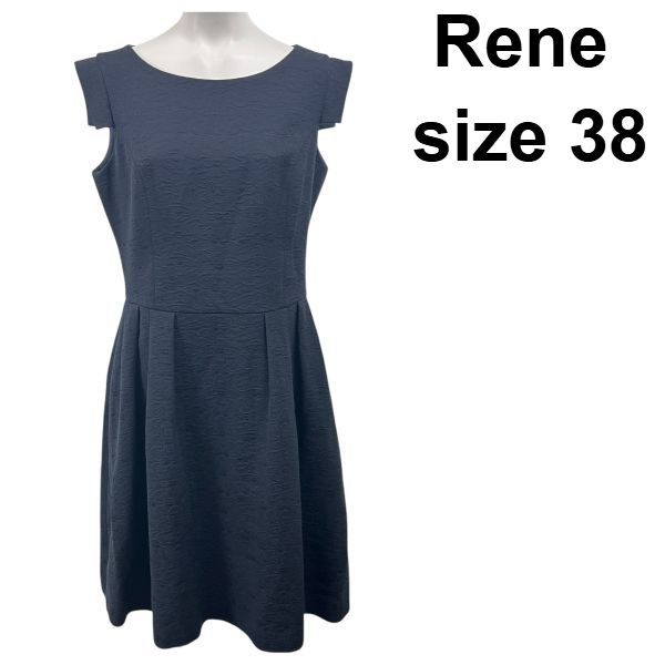 ルネ Rene ワンピース ノースリーブフ ネイビー 綿 38 レディース S 6 A 018