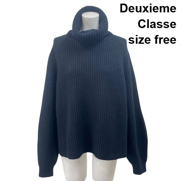 ドゥーズィエムクラス Deuxieme Classe ウールニット リブニット タートルネック 黒 ウール 表記なし フリー レディース S 6 A 013