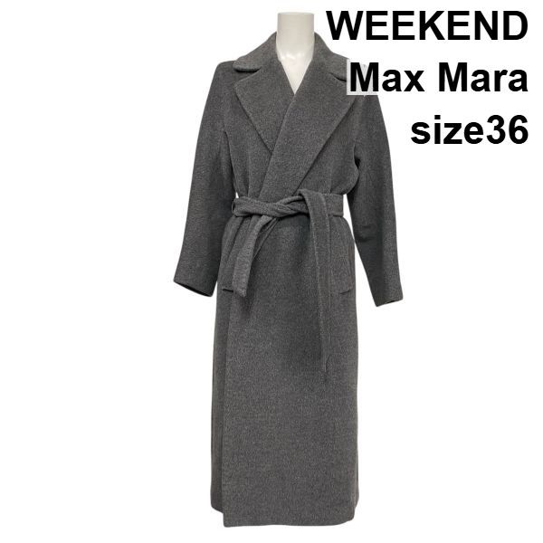 ウィークエンド WEEKEND ラップコート ロング丈 長袖 オープンフロント グレー ウール アルパカ モヘア 36 S 7号 レディース 6 A 024