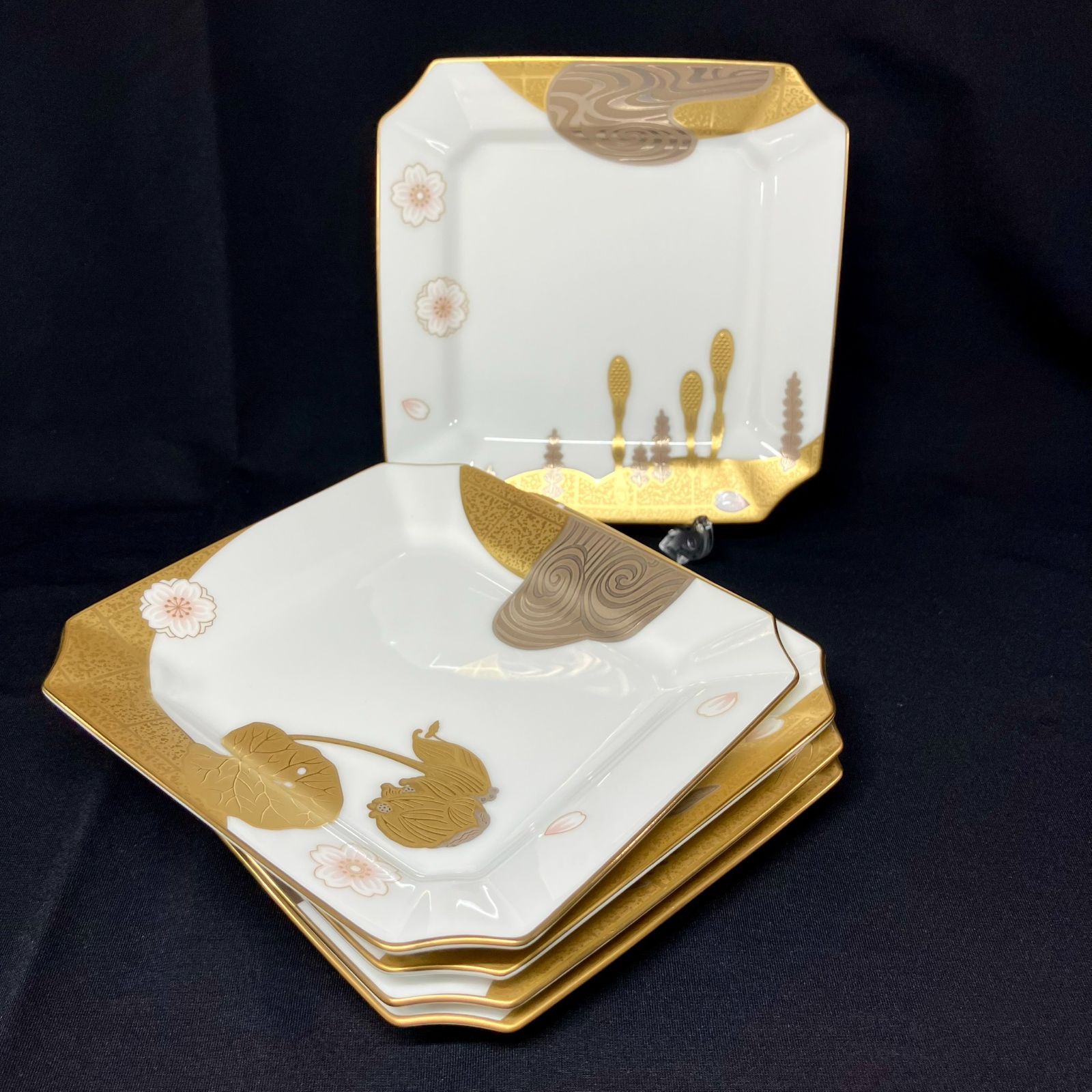 ノリタケ 乃りたけ あやみなも 角皿 スクエアプレート 5客 金彩 ♥