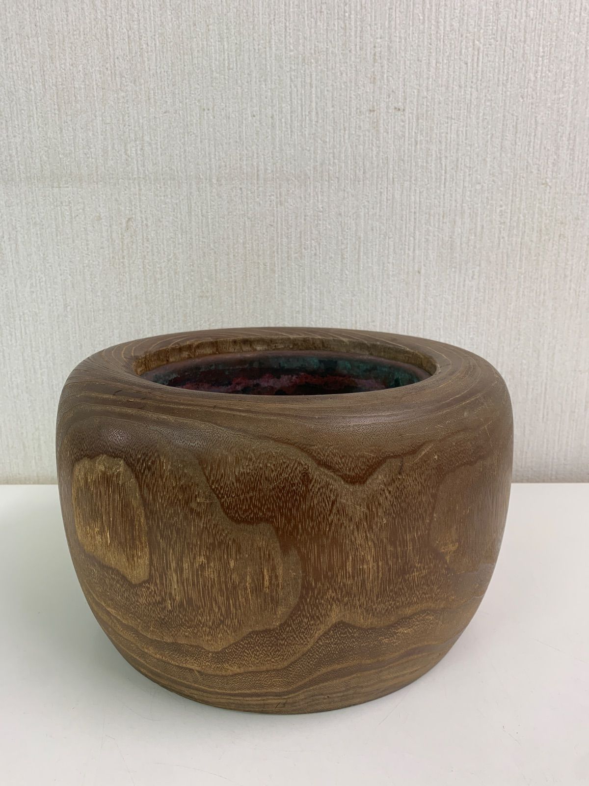 フォロー割対象商品】昭和レトロ 木製 丸火鉢 銅落とし 茶道具 古民家