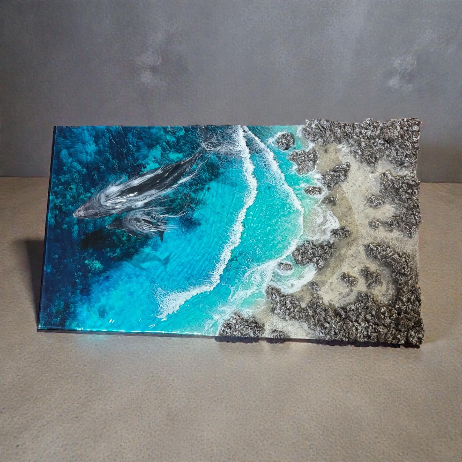 <厚盛りボード ザトウクジラの親子> 超立体 の海 レジンアートボード 美ら海 オーシャンアート N 768