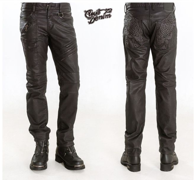 クラウド72 スカル ウィング ストレート ライダー コーティングデニム