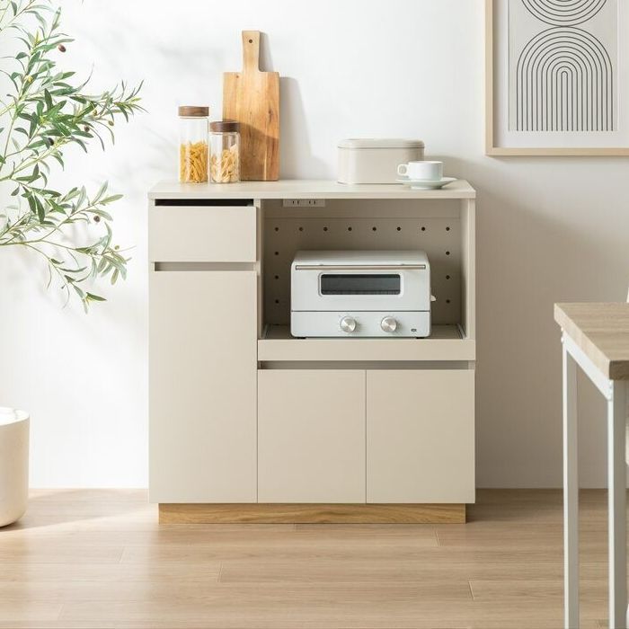 レンジ台 幅80 cm キッチン棚 キャスター付き コンセント付き 引き出し収納 スライドトレー キッチン収納 キッチンラック 収納棚 シンプル おしゃれ かわいい リビング ダイニング キッチン 台所 ワンルーム 1人暮らし