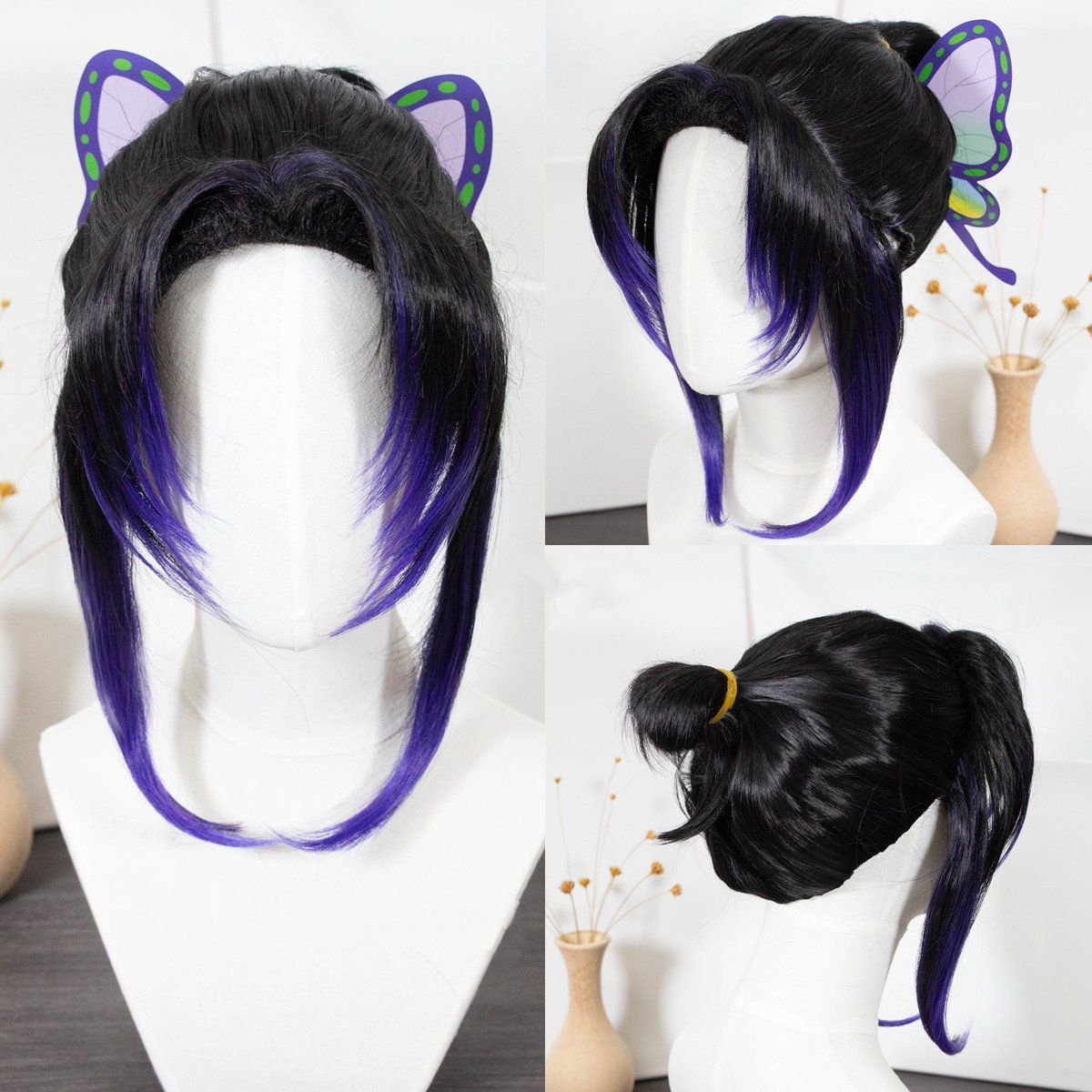 【専用ページ】 胡蝶しのぶ コスプレウィッグ 鬼滅の刃 胡蝶しのぶ セット済みウィッグ 三分妄想 鬼滅の刃