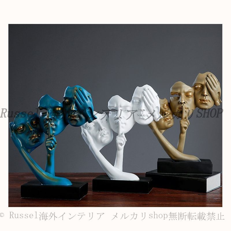  オブジェ アート 見ざる 聞かざる 言わざる モダン おしゃれ インテリア 北欧 置物 オーナメント ディスプレイ デコレーション イベント 装飾 白 ホワイト ブルー 木製オブジェ 置物 インテリア小物