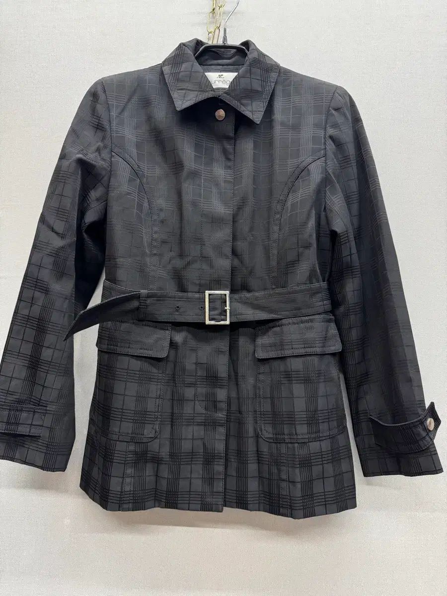 クレージュ チェック ベルト付き ミドルコート 55