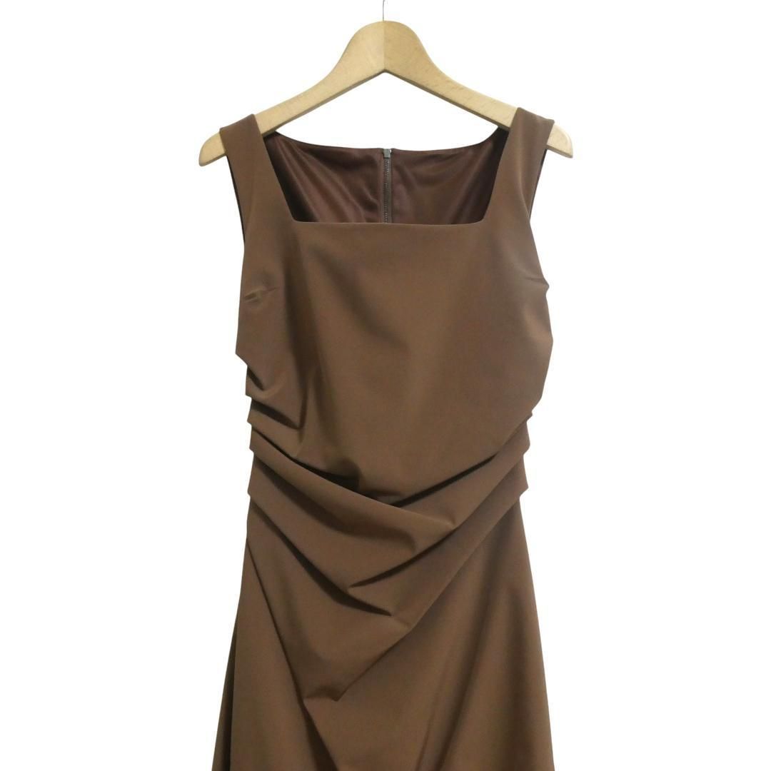 FOXEY YORK フォクシーニューヨーク サイズ38 サクセスニューヨーク ストレッチ ドレープ スクエアネック 膝丈 ノースリーブ ワンピース ドレス 茶 ブラウン レディース